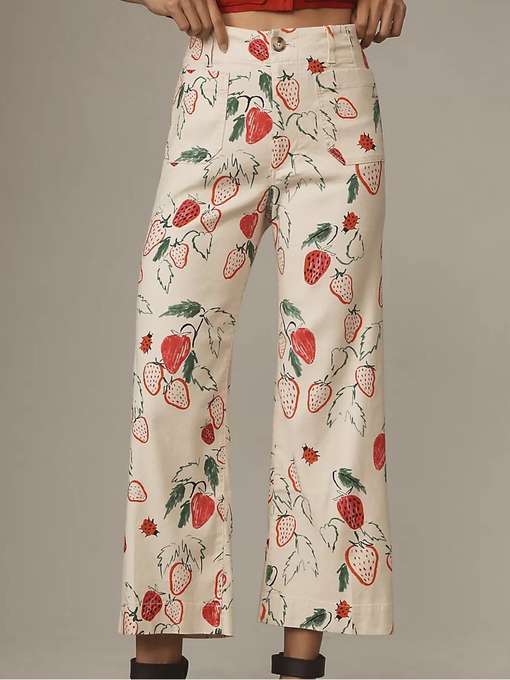 Maeve Phthalo Ruth Strawberry Colette Cropped Wide Leg Pants